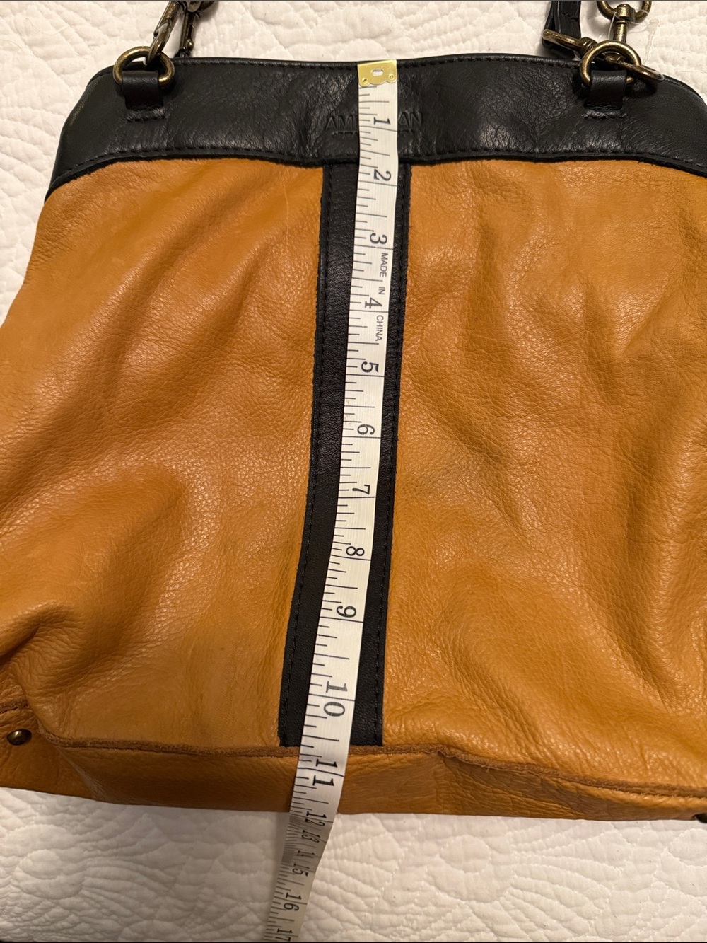 Leather Shoulder Bag in Light Tan and Black - Picture 10 of 16